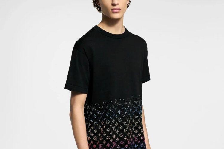 Áo LV Monogram Gradient Embellished Short-Sleeved Crewneck Black