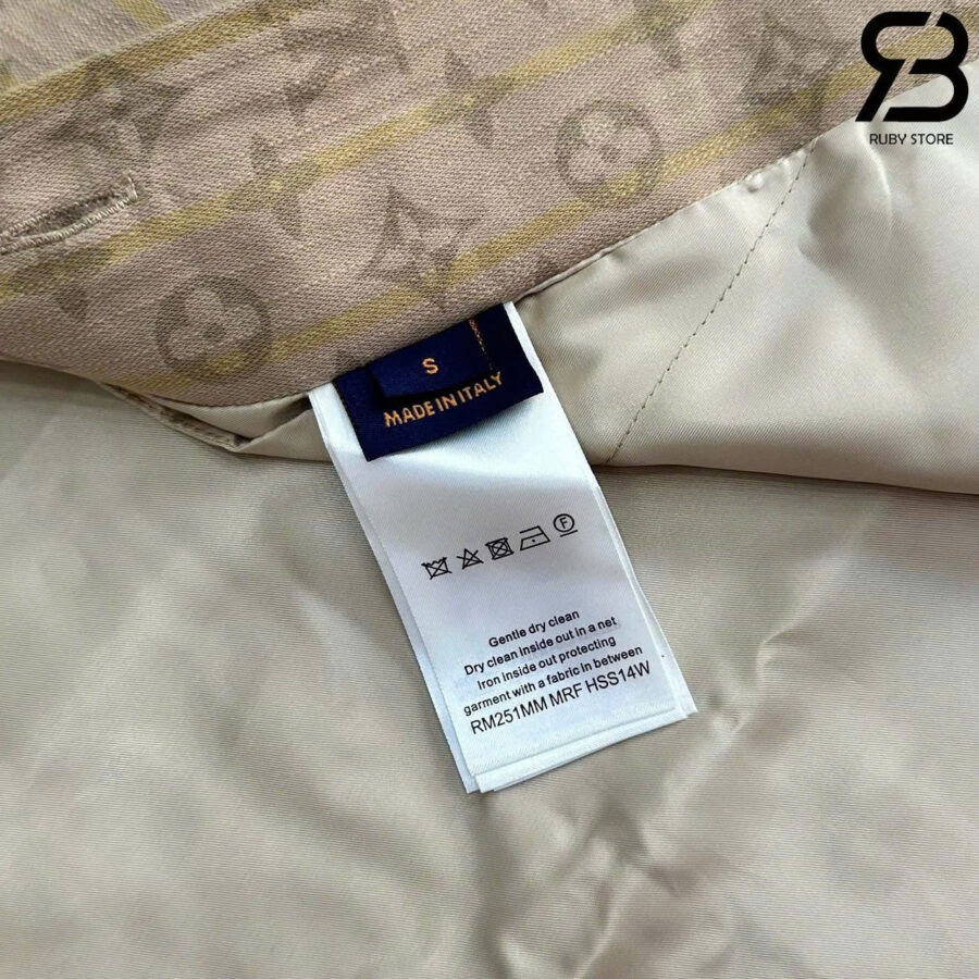 Áo LV Tyler 25SS Runway Baseball Shirt Beige Monogram Pink Logo