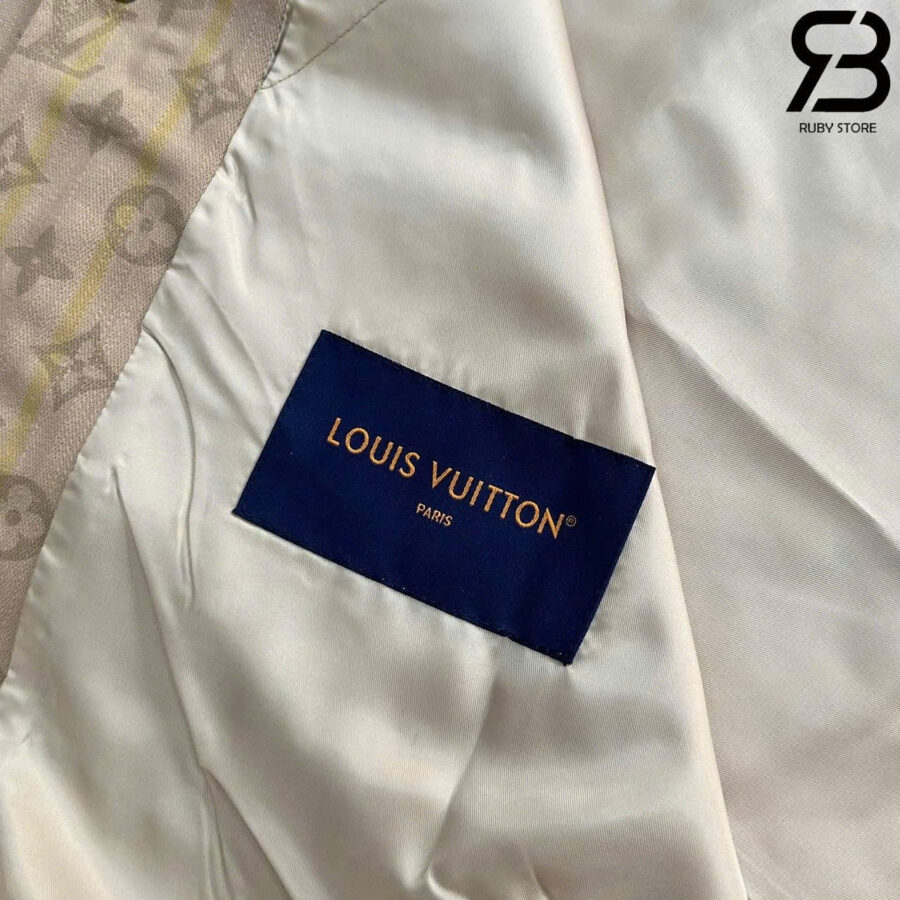 Áo LV Tyler 25SS Runway Baseball Shirt Beige Monogram Pink Logo