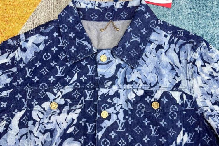 Áo LV × Virgil Abloh Tapestry Monogram Denim Jacket Blue