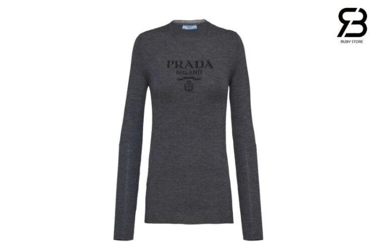 Áo Len Prada Logo-Intarsia Wool Jumper Grey Màu Xám