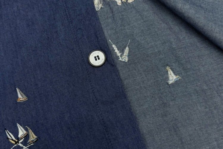 Áo Sơ Mi LV Embroidered Chambray Short-Sleeved Shirt Xanh dương