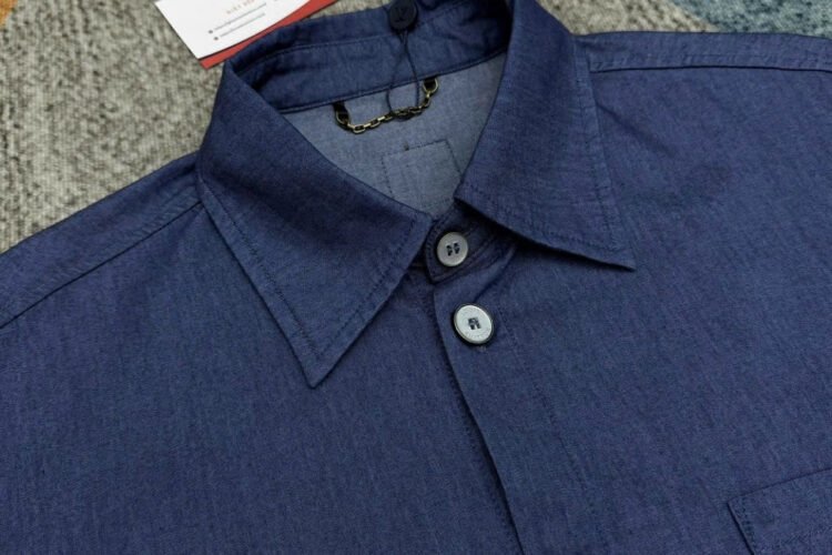 Áo Sơ Mi LV Embroidered Chambray Short-Sleeved Shirt Xanh dương