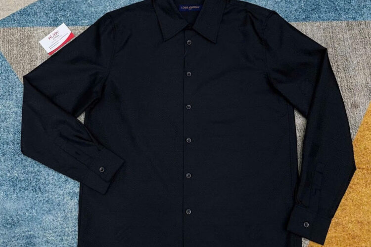 Áo Sơ Mi LV Jacquard Damier Long-Sleeved Silk Shirt Màu đen