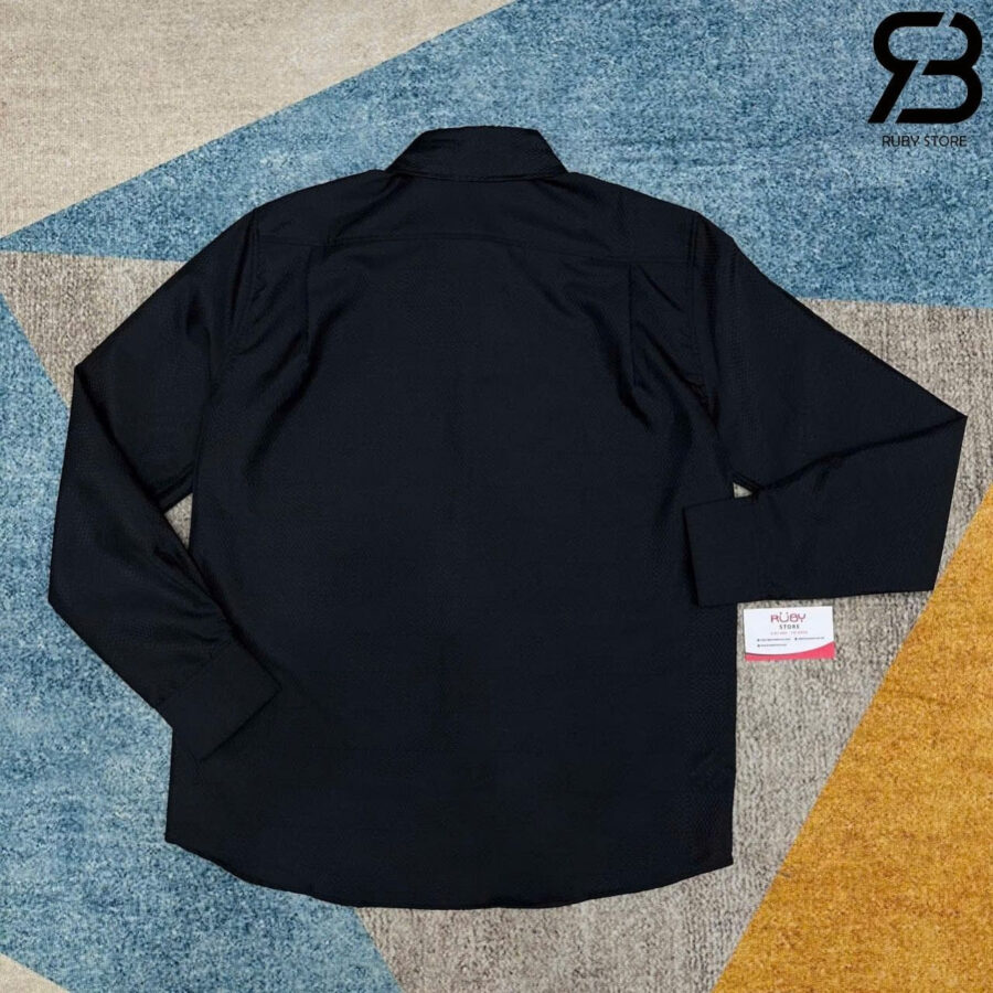 Áo Sơ Mi LV Jacquard Damier Long-Sleeved Silk Shirt Màu đen