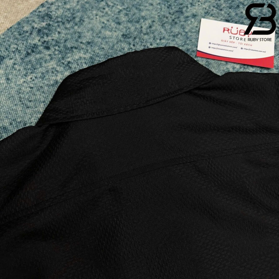 Áo Sơ Mi LV Jacquard Damier Long-Sleeved Silk Shirt Màu đen