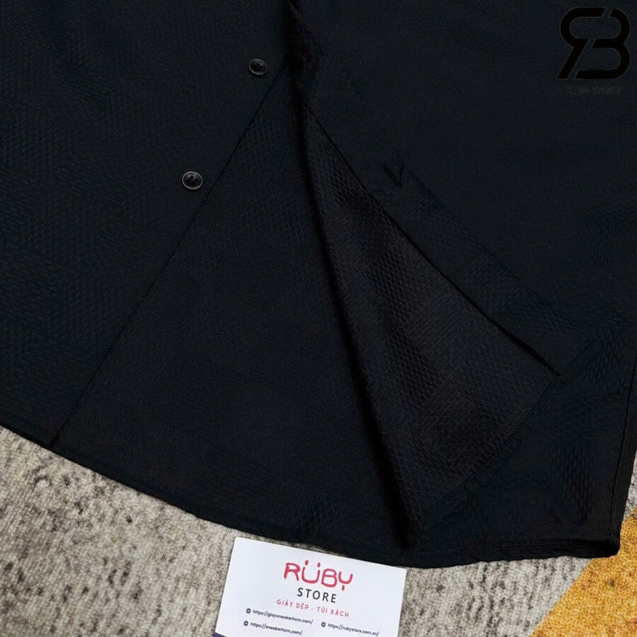 Áo Sơ Mi LV Jacquard Damier Long-Sleeved Silk Shirt Màu đen