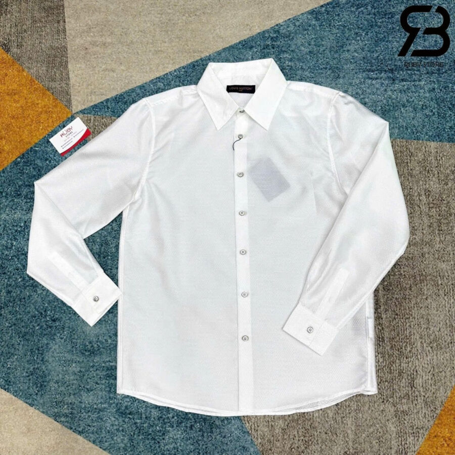 Áo Sơ Mi LV Jacquard Damier Long-Sleeved Silk Shirt Màu đen