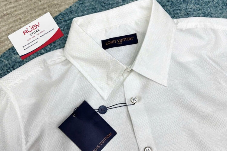 Áo Sơ Mi LV Jacquard Damier Long-Sleeved Silk Shirt Màu đen