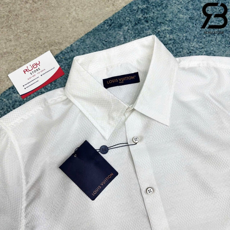 Áo Sơ Mi LV Jacquard Damier Long-Sleeved Silk Shirt Màu đen