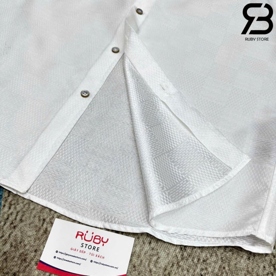 Áo Sơ Mi LV Jacquard Damier Long-Sleeved Silk Shirt Màu đen