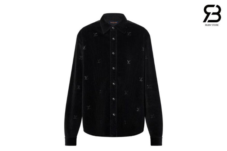 Áo Sơ Mi LV Long-Sleeved LV Blason Embellished Corduroy Shirt