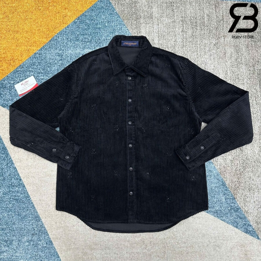 Áo Sơ Mi LV Long-Sleeved LV Blason Embellished Corduroy Shirt
