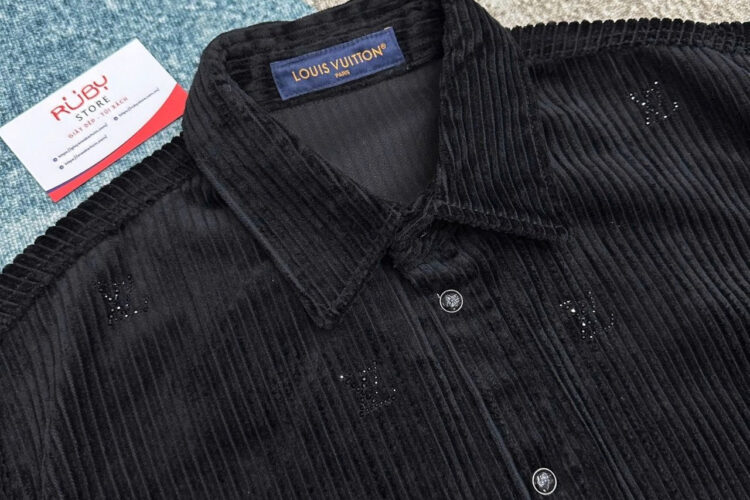 Áo Sơ Mi LV Long-Sleeved LV Blason Embellished Corduroy Shirt