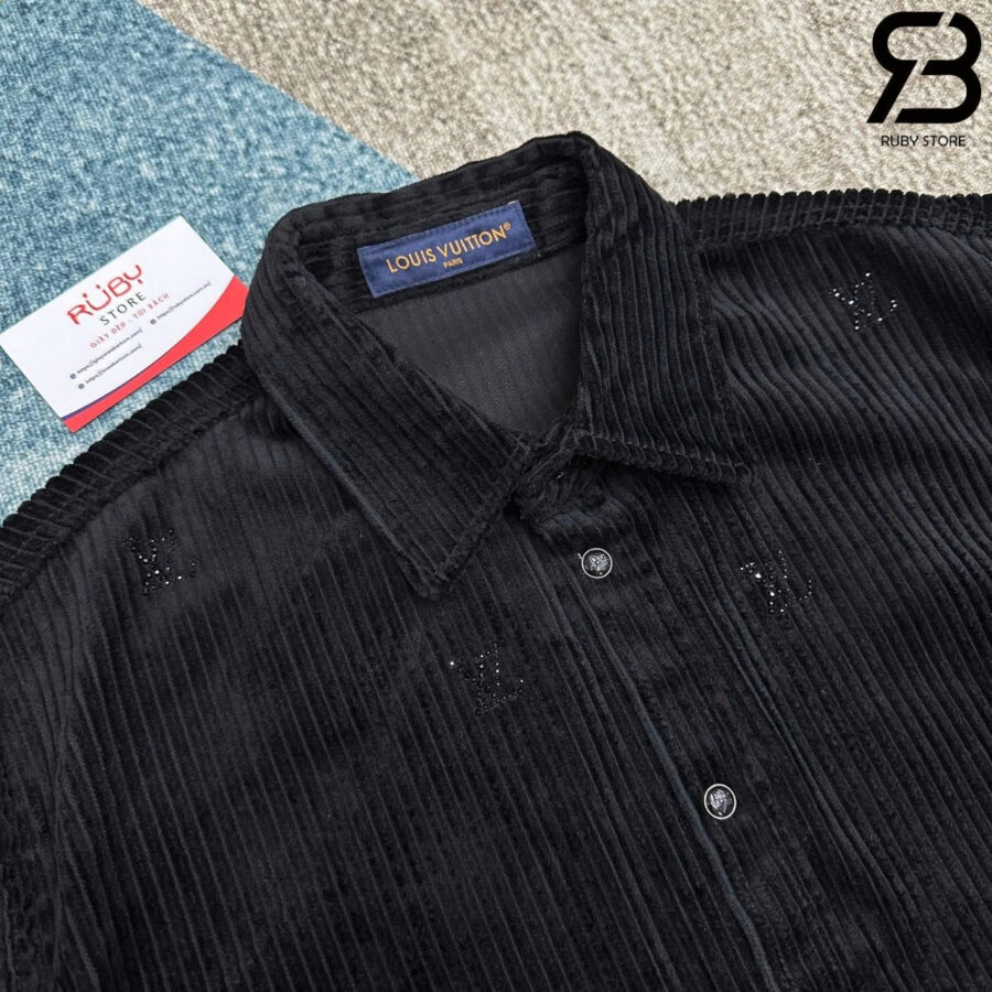 Áo Sơ Mi LV Long-Sleeved LV Blason Embellished Corduroy Shirt
