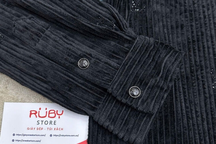 Áo Sơ Mi LV Long-Sleeved LV Blason Embellished Corduroy Shirt