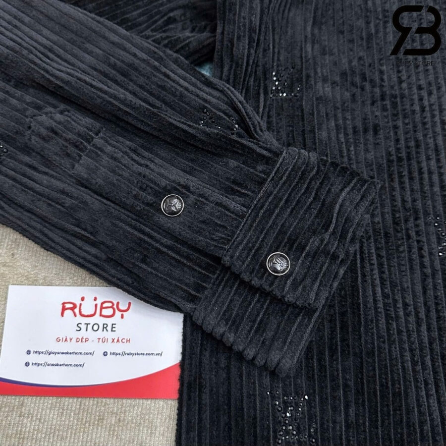 Áo Sơ Mi LV Long-Sleeved LV Blason Embellished Corduroy Shirt