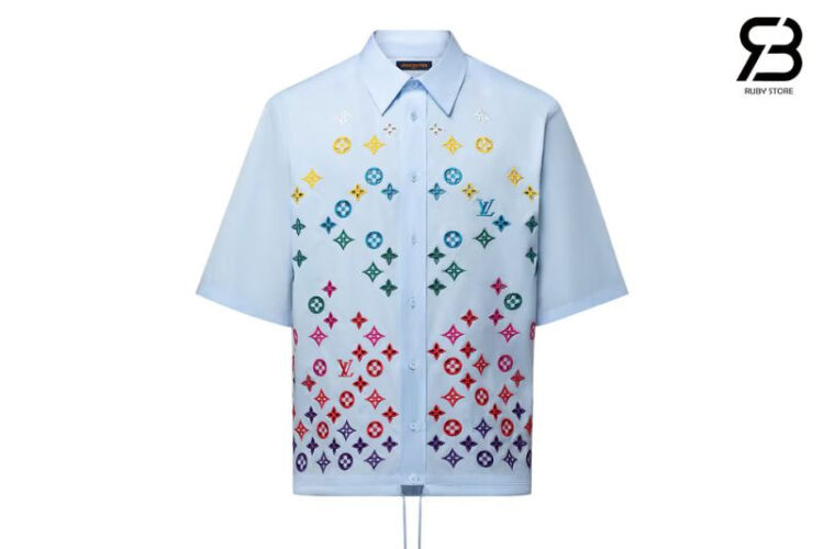 Áo Sơ Mi LV Monogram Flowers Embroidered Short-Sleeved Shirt