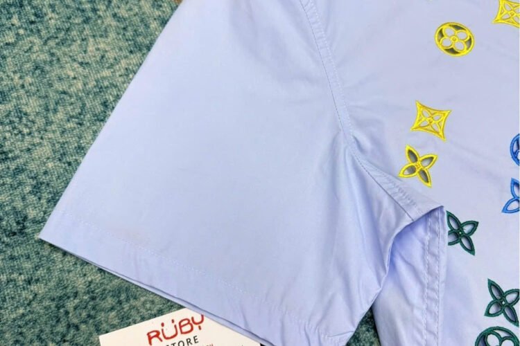 Áo Sơ Mi LV Monogram Flowers Embroidered Short-Sleeved Shirt