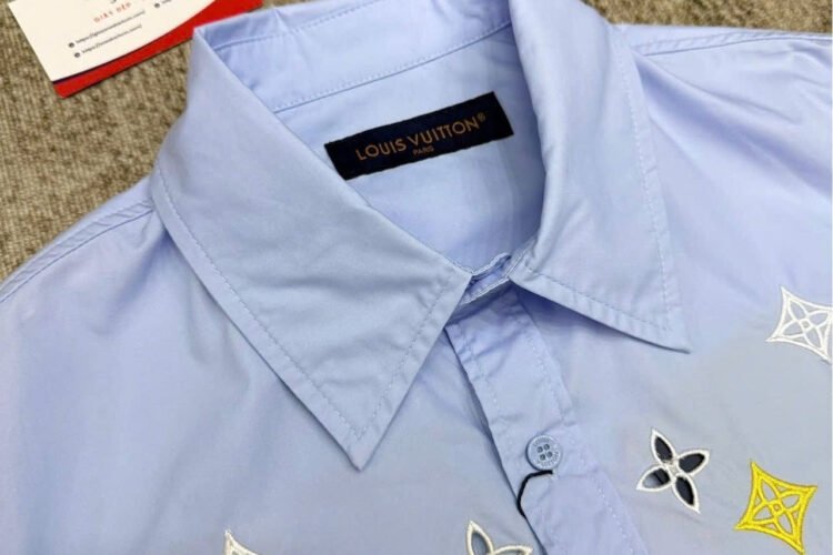 Áo Sơ Mi LV Monogram Flowers Embroidered Short-Sleeved Shirt
