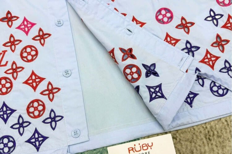 Áo Sơ Mi LV Monogram Flowers Embroidered Short-Sleeved Shirt
