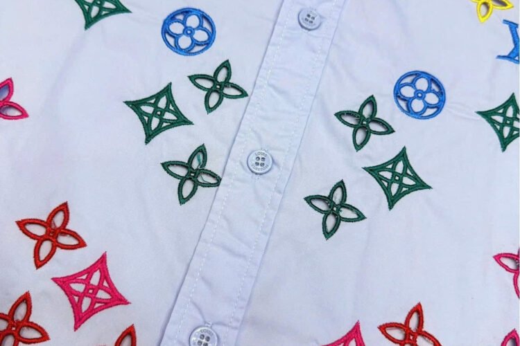 Áo Sơ Mi LV Monogram Flowers Embroidered Short-Sleeved Shirt