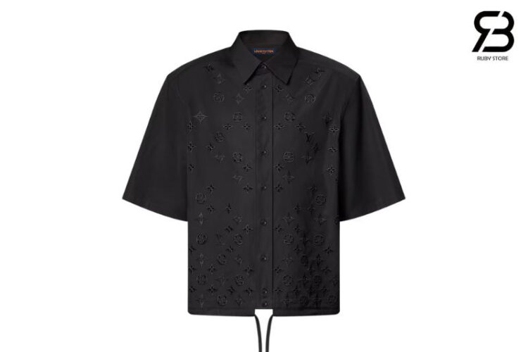 Áo Sơ Mi LV Monogram Flowers Embroidered Short-Sleeved Shirt