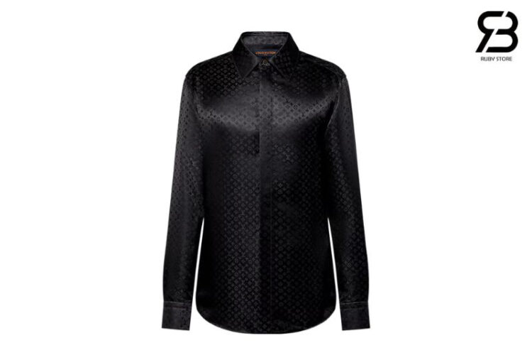 Áo Sơ Mi LV Monogram Long-Sleeved Silk Shirt Màu Đen