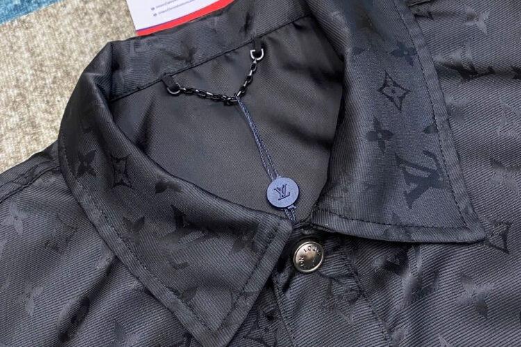Áo Sơ Mi LV Monogram Moire Jacquard Short-Sleeved Silk Shirt Đen