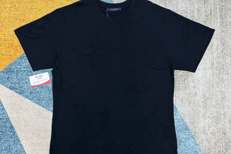 Áo Thun LV Monogram Embroidered Cotton T-Shirt Black Đen
