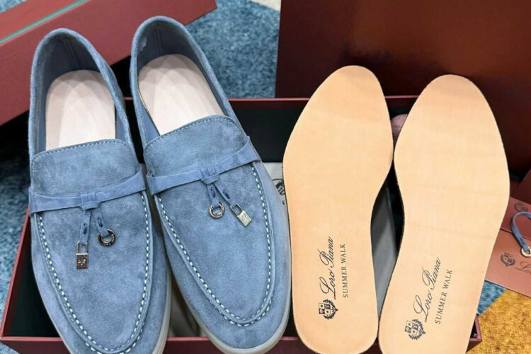 Giày Loro Piana Summer Walk Charm Loafer Xám Xanh