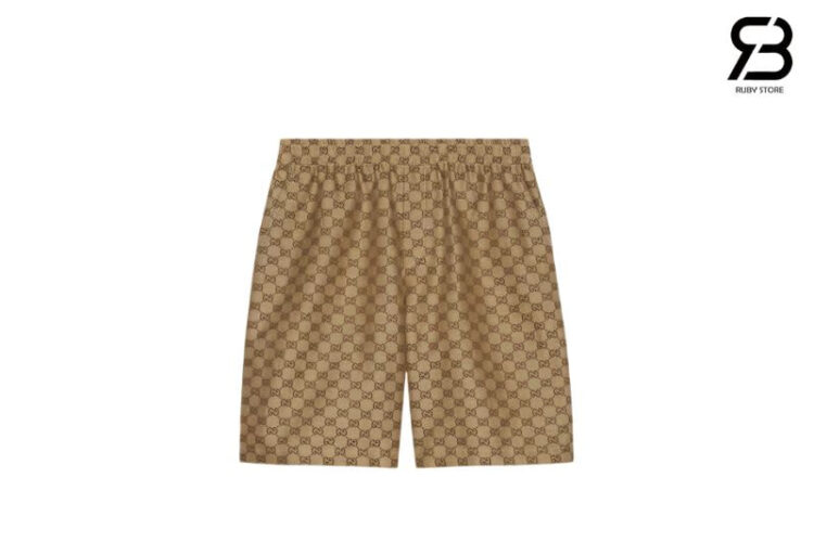 Quần Gucci GG Supreme Linen Shorts Beige And Ebony