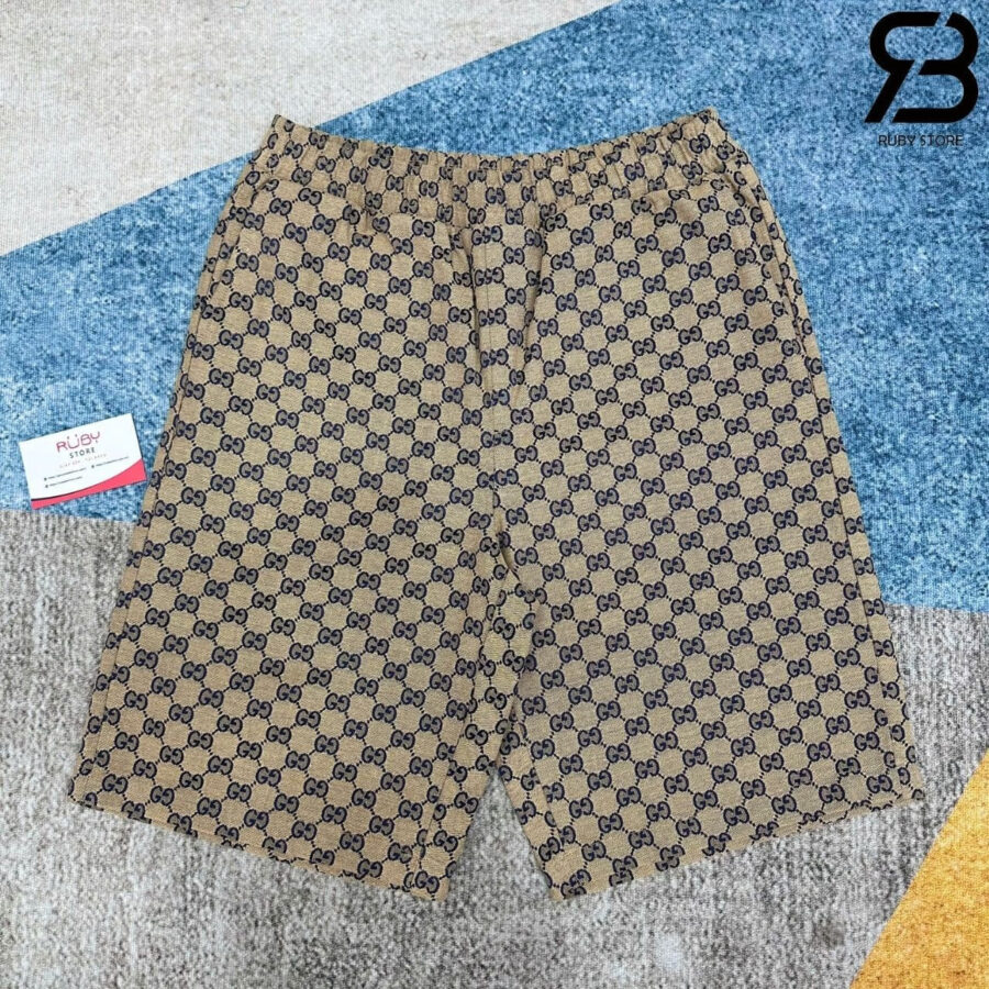 Quần Gucci GG Supreme Linen Shorts Beige And Ebony
