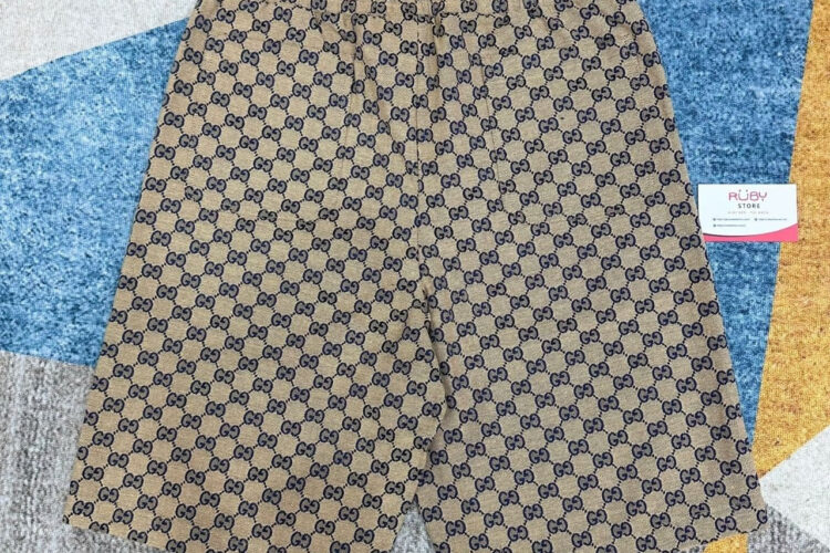 Quần Gucci GG Supreme Linen Shorts Beige And Ebony