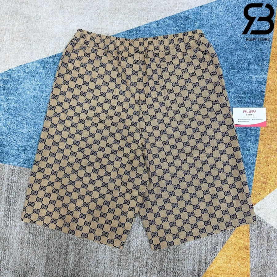 Quần Gucci GG Supreme Linen Shorts Beige And Ebony