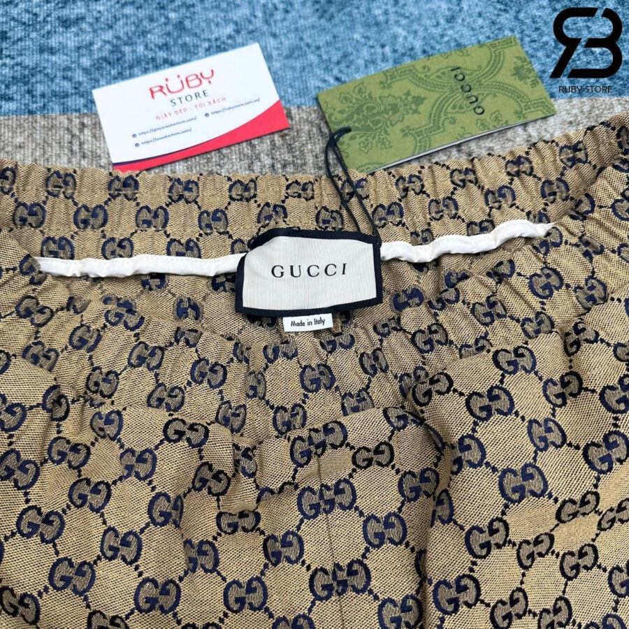 Quần Gucci GG Supreme Linen Shorts Beige And Ebony