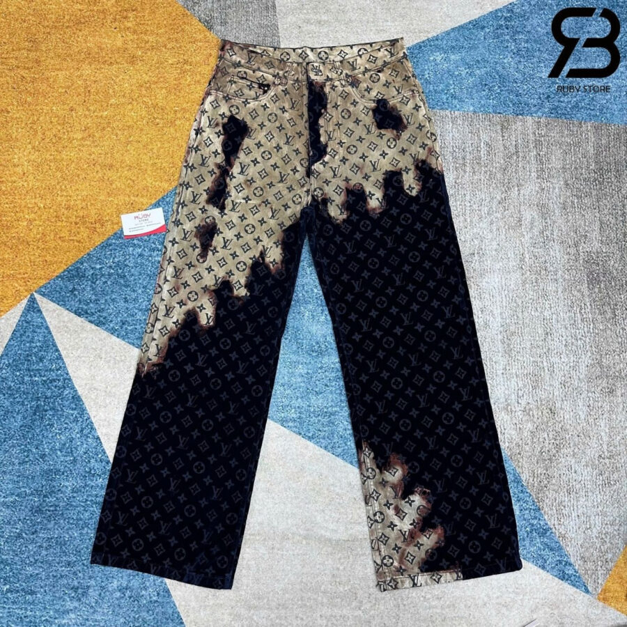 Quần Jean LV Monogram Bleached Denim Pants