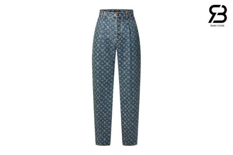 Quần Jean LV Monogram Denim Tailored Pants Xanh Dương