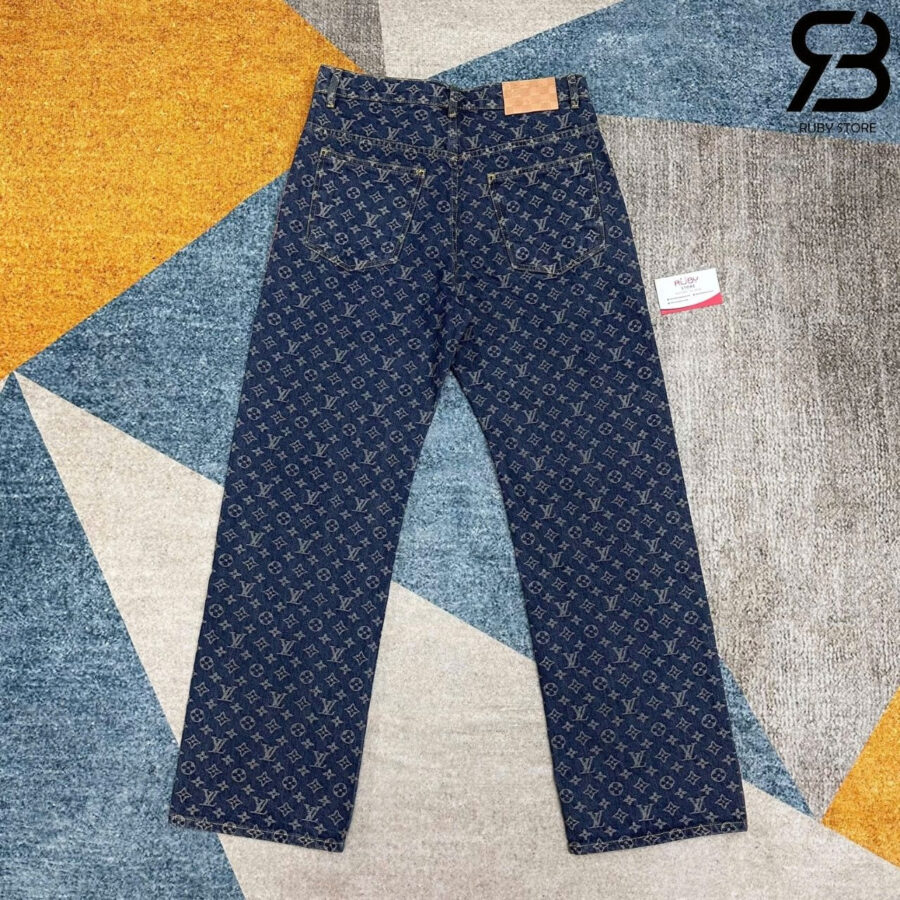 Quần Jean LV Monogram Denim Tailored Pants Xanh Dương