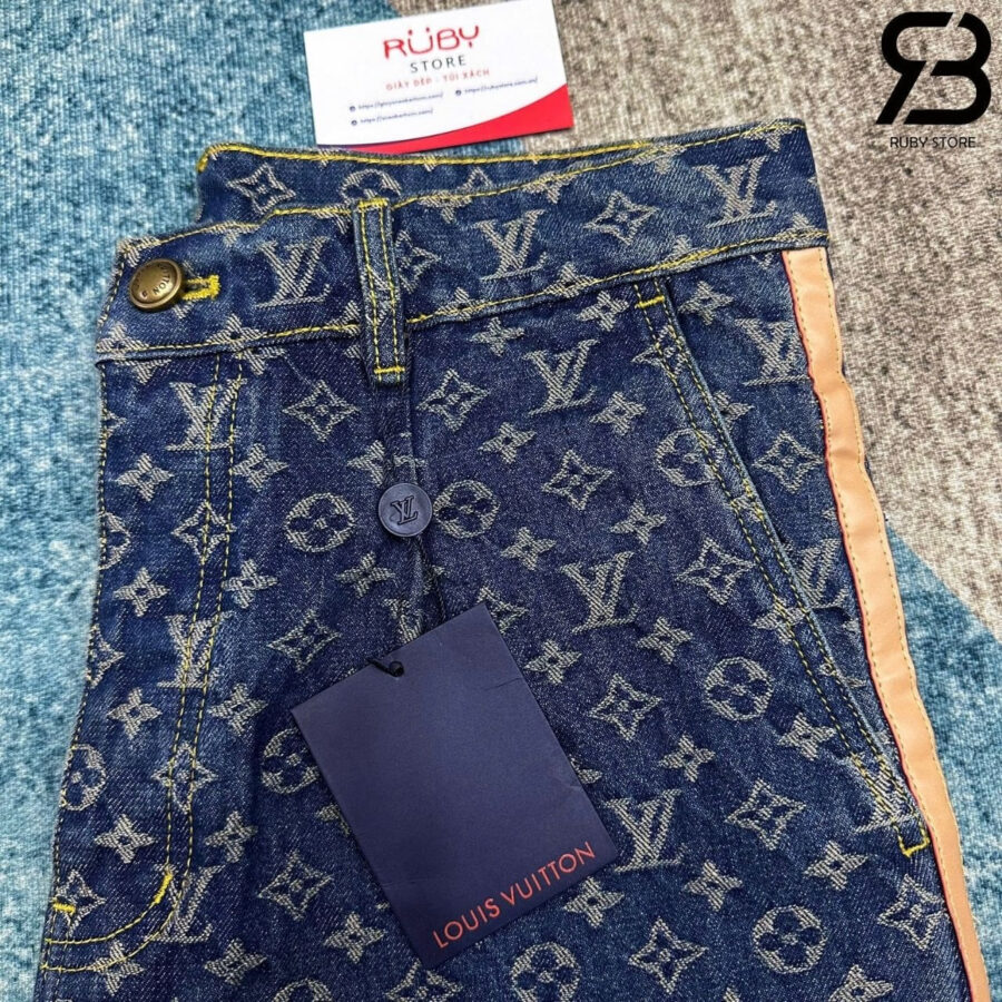 Quần Jean LV Monogram Denim Tailored Pants Xanh Dương