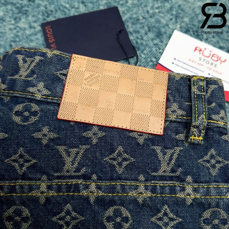 Quần Jean LV Monogram Denim Tailored Pants Xanh Dương