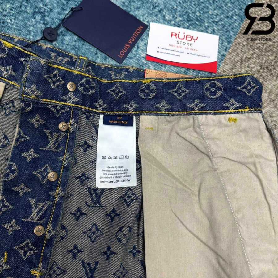Quần Jean LV Monogram Denim Tailored Pants Xanh Dương