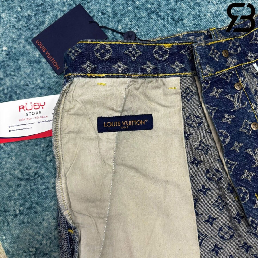 Quần Jean LV Monogram Denim Tailored Pants Xanh Dương