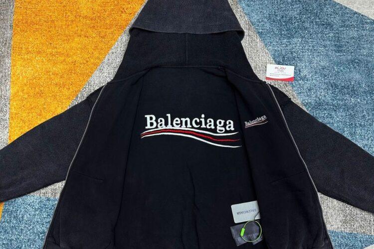 Áo Balenciaga Political Large Zip-Up Hoodie in Black White Red