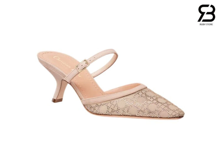 Giày Cao Gót Dior Capture Heeled Mule Nude Suede Goatskin Màu Be