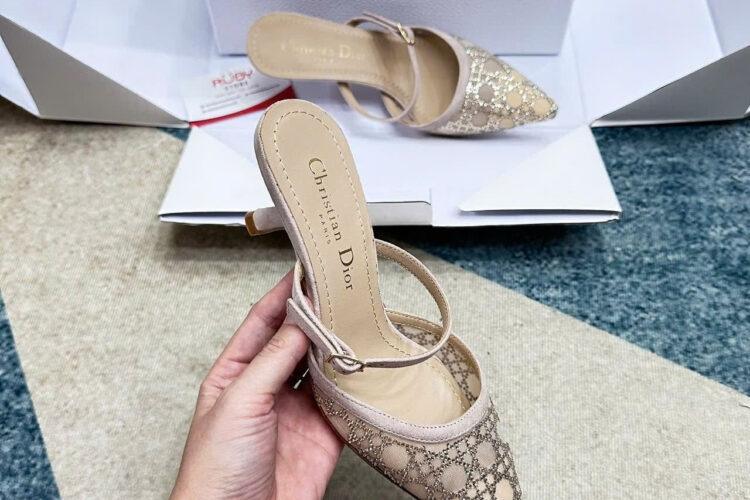 Giày Cao Gót Dior Capture Heeled Mule Nude Suede Goatskin Màu Be