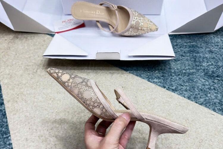 Giày Cao Gót Dior Capture Heeled Mule Nude Suede Goatskin Màu Be