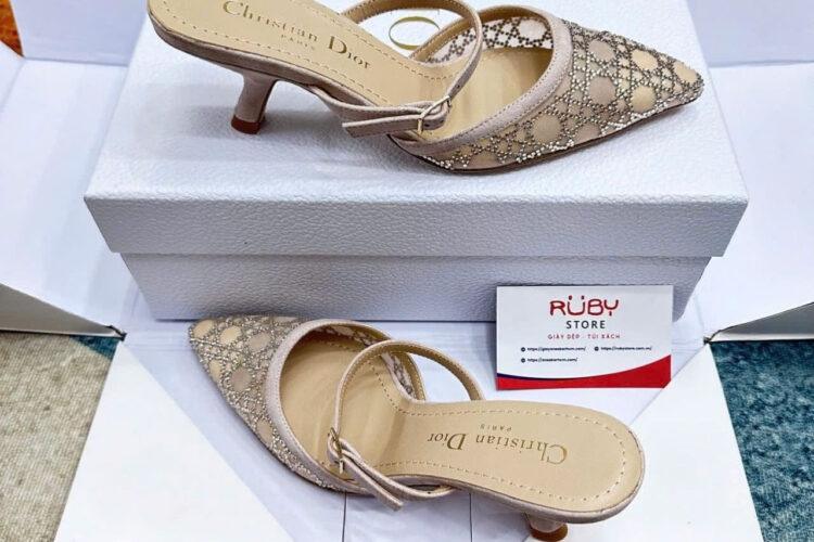 Giày Cao Gót Dior Capture Heeled Mule Nude Suede Goatskin Màu Be
