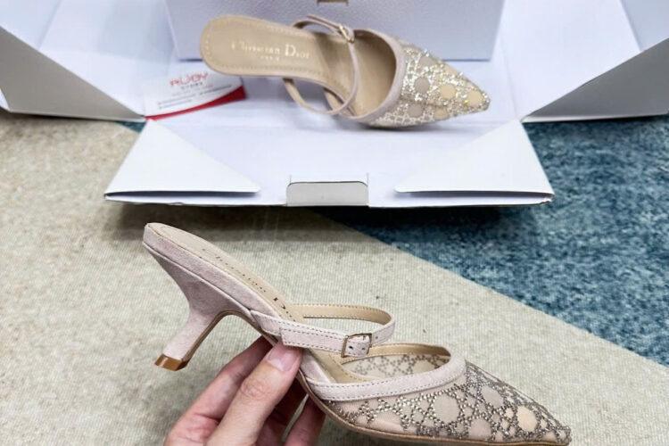 Giày Cao Gót Dior Capture Heeled Mule Nude Suede Goatskin Màu Be