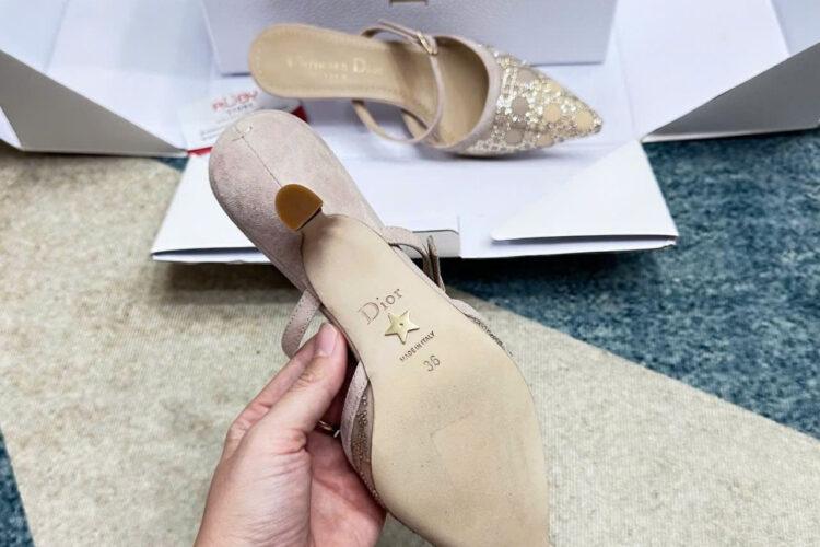 Giày Cao Gót Dior Capture Heeled Mule Nude Suede Goatskin Màu Be